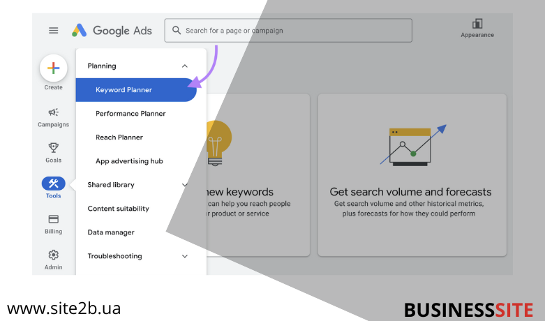 google keywoerds planer site2b  SEO-guide for beginners - Business Site tips on website optimization